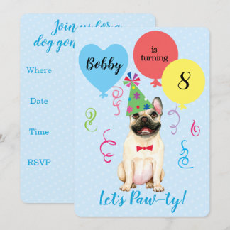 Invitation Ballons de fête d'anniversaire French Bulldog Invi