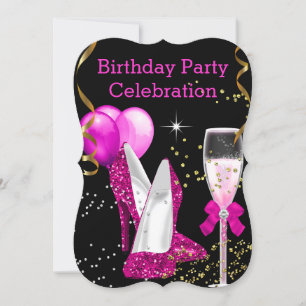 Invitation Ballons de fête d'anniversaire rose chaud or paill