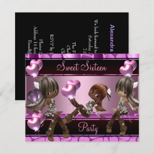 Invitation Ballons de fête d'anniversaire Sweet Sixteen Rose 