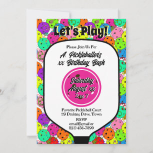 Invitation Ballons de fête de Pickleball Confettis Magenta Ph