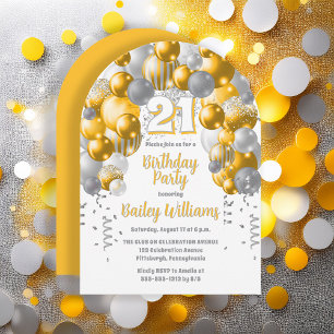 Invitation Ballons de fête jaune 21e fête d'anniversaire