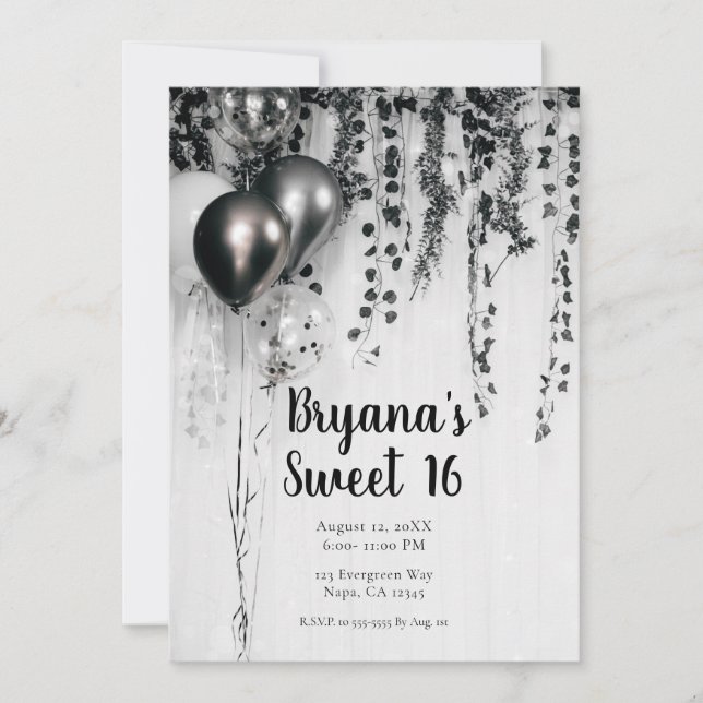 Invitation Ballons de fête métalliques Blanc Lierre rustique  (Devant)