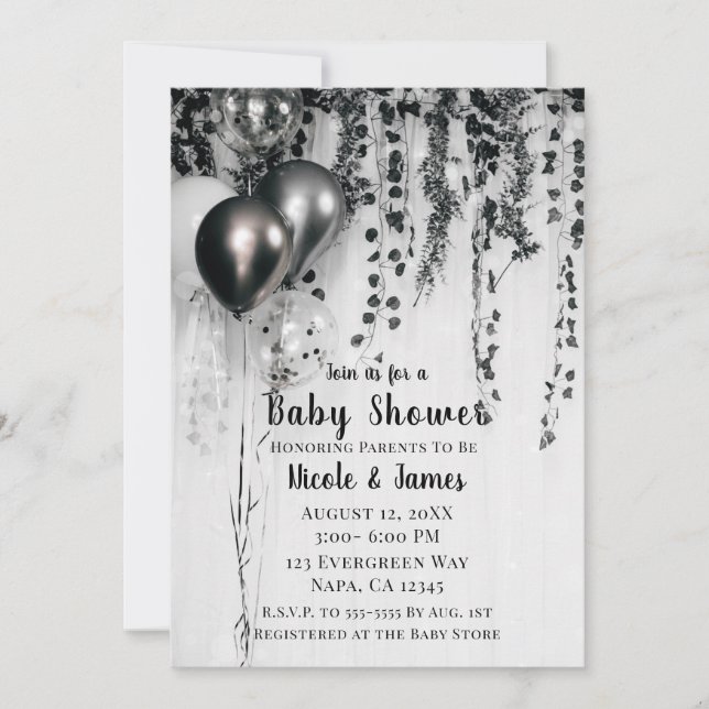 Invitation Ballons de Fête Métallisés Baby Shower Feuillage R (Devant)