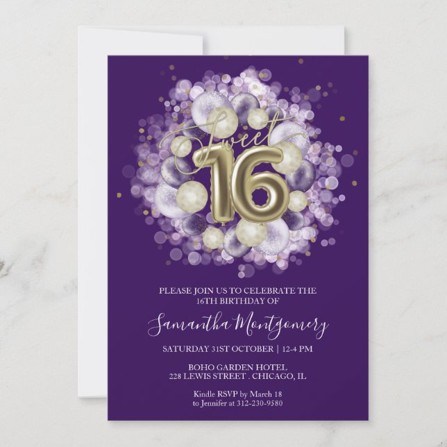 Invitation Ballons de fête pour Sweet 16 anniversaire en papi (Devant)