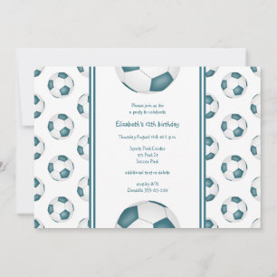 Invitation Ballons de football blanc turquoise motif fête d'a