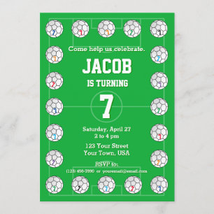 Invitation Ballons de football et terrain de football Anniver