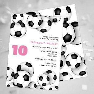 Invitation Ballons de football noir blanc anniversaire de enf