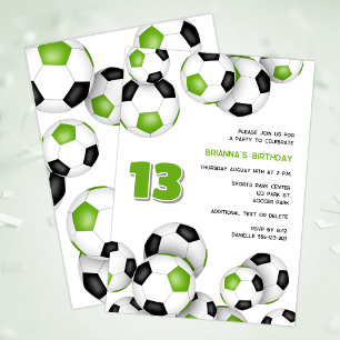 Invitation ballons de football noir vert vif anniversaire de