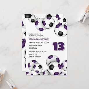 Invitation ballons de football noir violet garçons filles ann