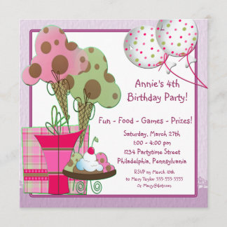 Invitation Ballons de glace Girls 4e anniversaire