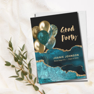 Invitation Ballons de la fête de graduation Turquoise Gold Ag