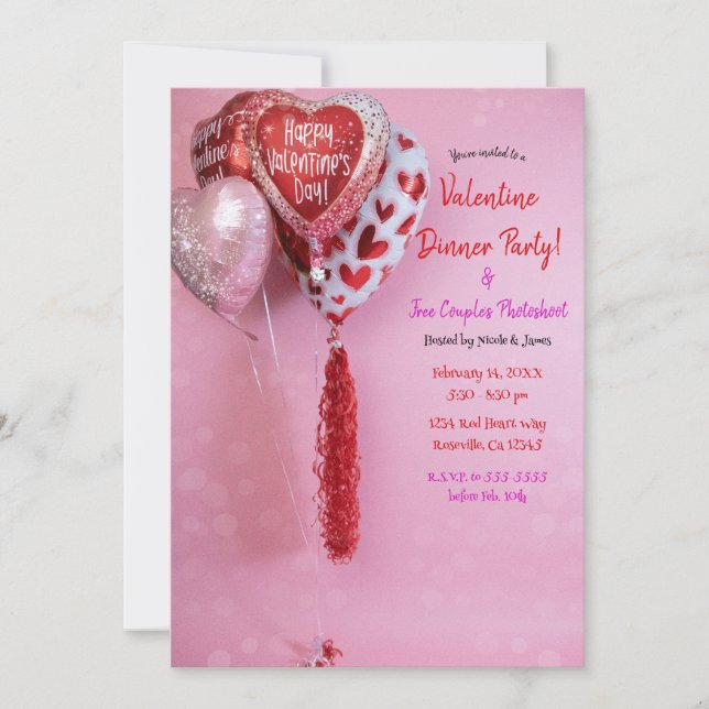 Invitation Ballons de la Saint-Valentin Soirée ou Anniversair (Devant)