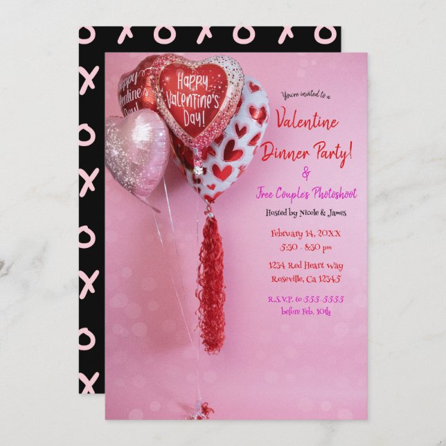 Invitation Ballons de la Saint-Valentin Soirée ou Anniversair (Devant / Derrière)