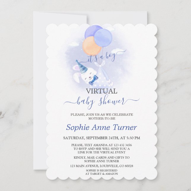 Invitation Ballons de lapin mignonette garçon Baby shower vir (Devant)