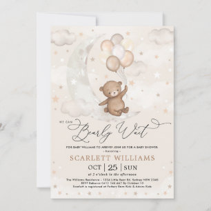 Invitation Ballons de lune d'ours en peluche mignons Baby sho