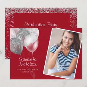 Invitation Ballons de Parties scintillant d'argent rouge phot
