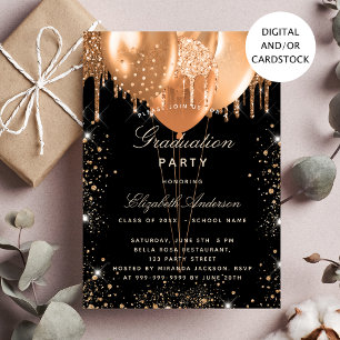 Invitation Ballons de parties scintillant en or noir