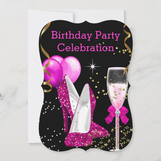 Invitation Ballons de Parties scintillant en or rose chaud fê (Devant)