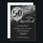 Invitation Ballons de Parties scintillant gris argent noir 50<br><div class="desc">Moderne Elégant Glam noir argent gris Parties scintillant étincelante Balloon 50e anniversaire Invitation</div>