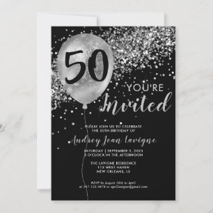 Invitation Ballons de Parties scintillant gris argent noir 50