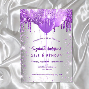 Invitation Ballons de parties scintillant violet argent d'ann