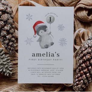 Invitation Ballons de pingouin 1er anniversaire