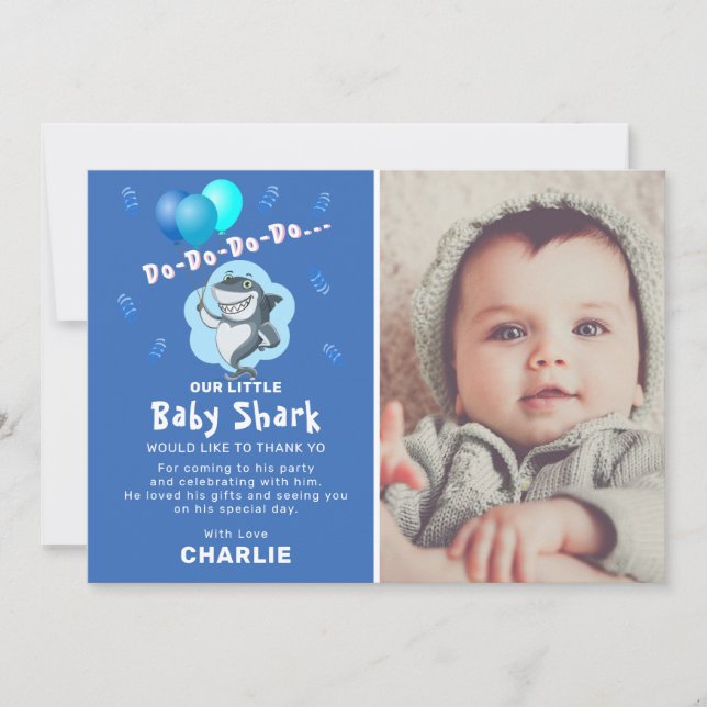 Invitation Ballons de requin mignons Photo Anniversaire Bleu  (Devant)