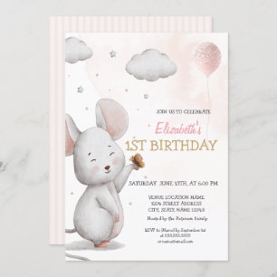 Invitation Ballons de souris adorable rayé Anniversaire