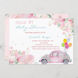 Invitation Ballons De Voiture Rose Fleurs Conduite Par Baby s
