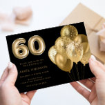 Invitation Ballons d'or 60e fête d'anniversaire Noir<br><div class="desc">Gold Balloons 60th Birthday Party Black Invitation Voir la collection correspondante dans Niche & Nest Store</div>