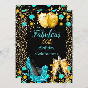 Invitation Ballons d'or bleu turquoise hauts talons Champagne