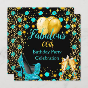 Invitation Ballons d'or bleu turquoise hauts talons Champagne