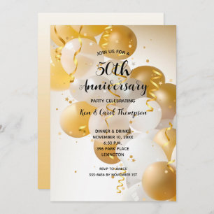 Invitation Ballons d'or de l'anniversaire mariage