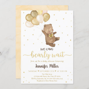 Invitation Ballons d'or de l'ours en peluche Baby shower neut