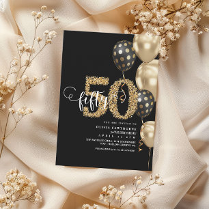 Invitation Ballons d'or et noir 50e anniversaire