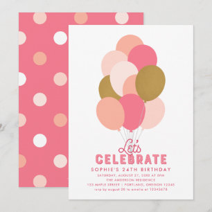 Invitation Ballons d'or Faux Rose Blush n'importe quel âge