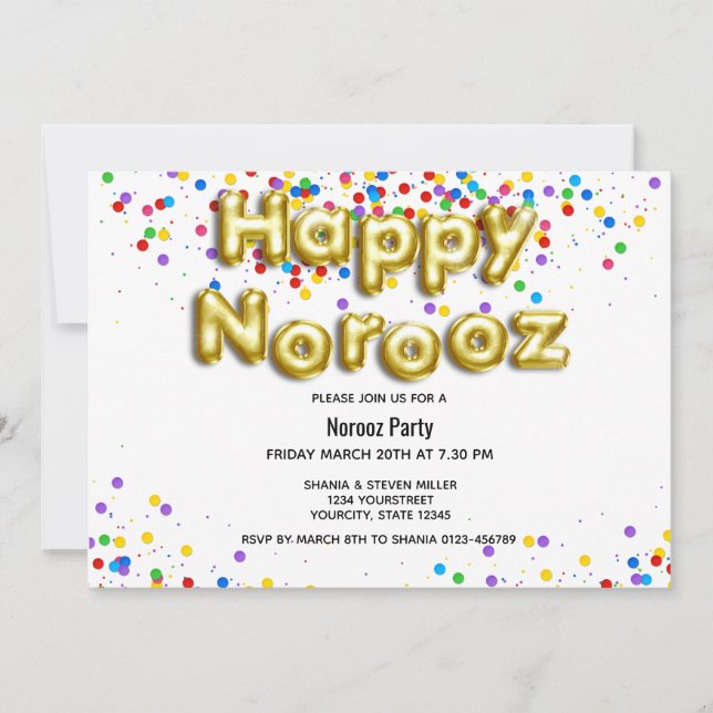 Invitation Ballons d'or Joyeux Norooz Perse Nouvel An (Devant)
