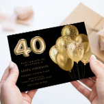 Invitation Ballons d'or Noir 40e fête d'anniversaire<br><div class="desc">Ballons d'or Black 40th Birthday Party Invitation Voir la collection correspondante dans Niche & Nest Store</div>