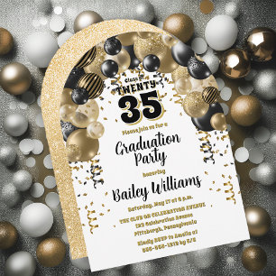 Invitation Ballons d'or noir fête de graduation
