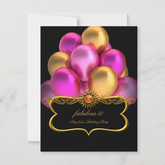 Invitation Ballons d'or noir rose fabuleux Ballons d'annivers (Devant)