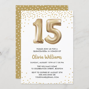 Invitation Ballons d'or   Quinceanera 15e fête d'anniversaire