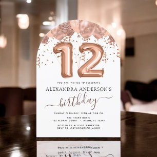 Invitation Ballons d'or rose 12e anniversaire Confetti