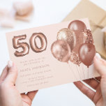 Invitation Ballons d'or rose 50e fête d'anniversaire<br><div class="desc">Ballons d'or rose Invitation à la fête d'anniversaire 50e Voir la collection correspondante dans Niche & Nest Store</div>
