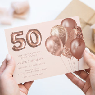 Invitation Ballons d'or rose 50e fête d'anniversaire