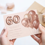 Invitation Ballons d'or rose 60e fête d'anniversaire<br><div class="desc">Ballons d'or rose Invitation de fête d'anniversaire 60e Voir la collection correspondante dans Niche & Nest Store</div>