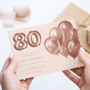 Invitation Ballons d'or rose 80e fête d'anniversaire