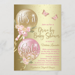 Invitation Ballons d'or rose Bouton de Papillon Covil Baby sh
