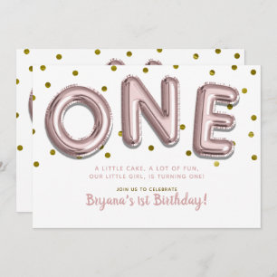 Invitation Ballons d'or Rose Confetti 1er anniversaire