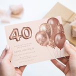 Invitation Ballons d'or rose fête du 40e anniversaire<br><div class="desc">Ballons d'or rose Invitation à la fête d'anniversaire 40e Voir la collection correspondante dans Niche & Nest Store</div>