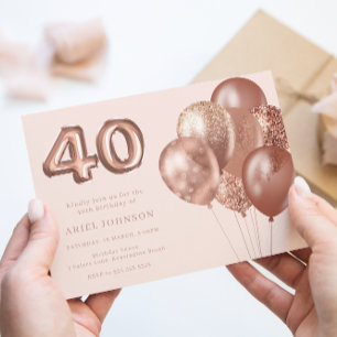 Invitation Ballons d'or rose fête du 40e anniversaire